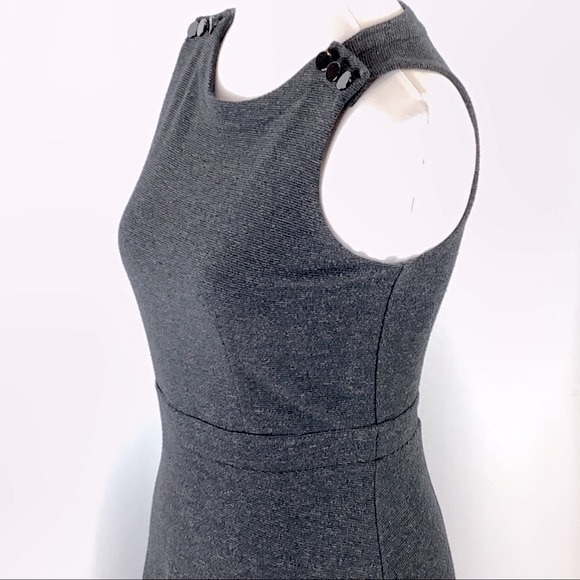 Loft Charcoal Sleeveless Accent Shoulder Buttons Fit and Flare Midi Dress size 0 - Picture 7 of 14
